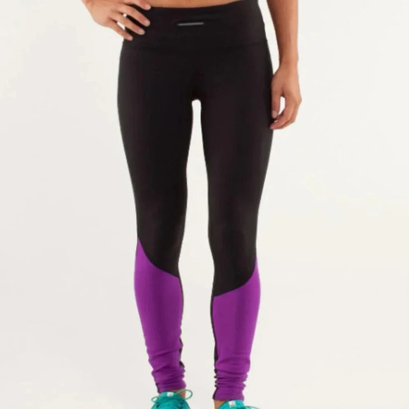 Lululemon Run: Runder Under Pant Pull-On Activewear Run Leggings Black Violet  6 - Picture 1 of 10